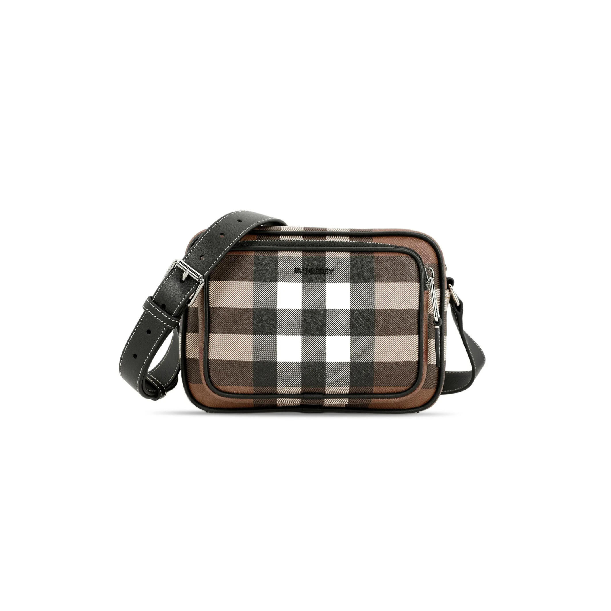BURBERRY CHECK-PRINT CROSSBODY BAG IN BROWN 80491451 (22.5*14.5*8.2cm)